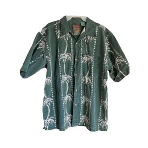 VTG Mens Hawaiian Shirt Button Front Palm Tree Green Medium Pineapple Connection